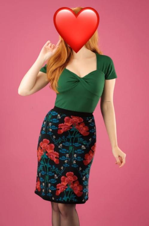 TOPVINTAGE TOP VINTAGE RETRO KING LOUIE ROK BLOEMEN S 36, Kleding | Dames, Rokken, Nieuw, Maat 36 (S), Zwart, Knielengte, Ophalen of Verzenden