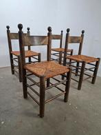 Set van 4 Charles Dudouyt Brutalist Eetkamerstoelen Jaren 60, Ophalen, Gebruikt, Hout, 60 tot 90 cm