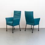 2x Montis Chaplin eetkamerstoelen - blauwe stof, Ophalen of Verzenden, Zo goed als nieuw, Blauw, Stof
