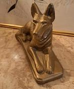 Brocante gips beeldje hond herder goudkleurig, Ophalen of Verzenden