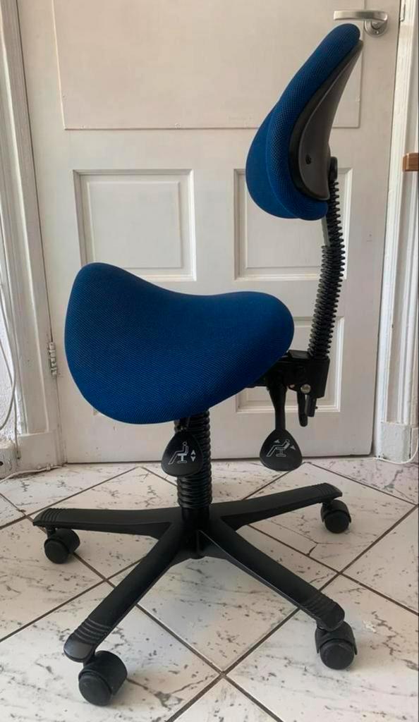 Zadelstoel met 3 hendels, Huis en Inrichting, Bureaustoelen, Gebruikt, Bureaustoel, Blauw, Ergonomisch, Ophalen of Verzenden
