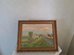 mooie schilderij dijk huisjes en de met wateren, Ophalen of Verzenden