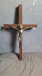 Antieke houten bronzen kruisbeeld, Antiek en Kunst, Ophalen of Verzenden