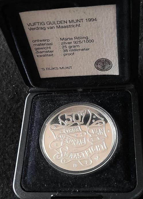 Nederland 50 gulden 1994 proof Maastricht, Postzegels en Munten, Munten | Nederland, Setje, 50 gulden, Koningin Beatrix, Zilver
