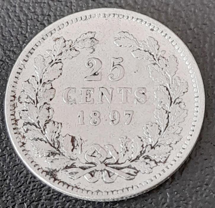 Nederland 25 cent 1897 (lot 2), Postzegels en Munten, Munten | Nederland, Losse munt, 25 cent, Koningin Wilhelmina, Zilver, Ophalen of Verzenden