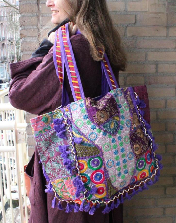 handtas strandtas XL PAARS GOUD en pailletten Bohemian hippy, Sieraden, Tassen en Uiterlijk, Tassen | Damestassen, Nieuw, Shopper