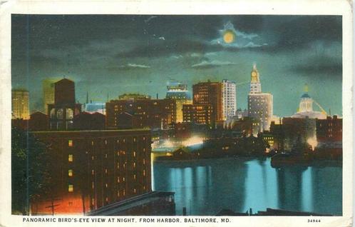 (381-266-015) Baltimore Panoramic Bird view at Night, Verzamelen, Ansichtkaarten | Buitenland, Overig Europa, Verzenden