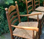 2 stoelen eetkamerstoelen met rieten mat en armleuningen, Antiek en Kunst, Ophalen
