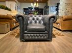 Engelse Vintage chesterfield clubfauteuil Jeans Blauw, Ophalen of Verzenden, Zo goed als nieuw, 75 tot 100 cm
