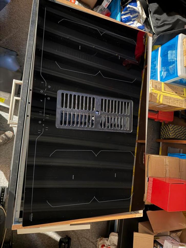 Aspirakookplaat Inductie 86cm met afzuiging, Witgoed en Apparatuur, Fornuizen, Gebruikt, Inbouw, Inductie, 5 kookzones of meer