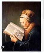 Canvas lezende oude vrouw, Antiek en Kunst, Kunst | Schilderijen | Klassiek, Ophalen of Verzenden