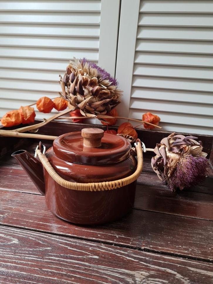 Vintage Bruine Geëmailleerde Ketel, Huis en Inrichting, Keuken | Keukenbenodigdheden, Gebruikt, Ophalen of Verzenden