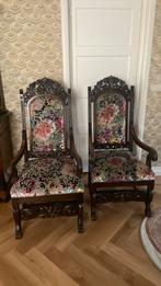 2 kasteelstoelen eiken. Nieuwe bekleding mohair., Antiek en Kunst, Antiek | Meubels | Stoelen en Banken, Ophalen