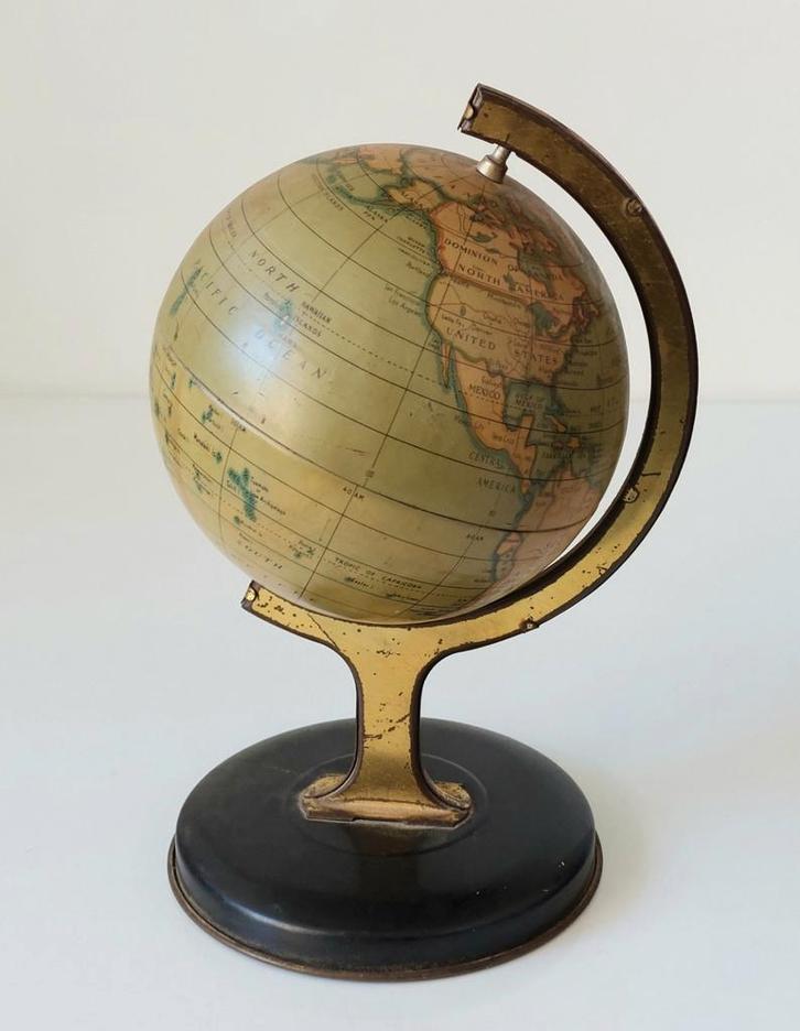 Oude Blikken Bureau Globe tafel model Wereldbol Blik, Antiek en Kunst, Curiosa en Brocante, Verzenden