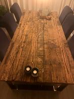 Rofra Home spoorbiels houten tafel met chroom onderstel, Ophalen, 100 tot 150 cm, 200 cm of meer, Zo goed als nieuw