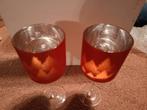 2 Kerst glazen op voet voor bijv waxinelichtje- Rood/Oranje, Ophalen