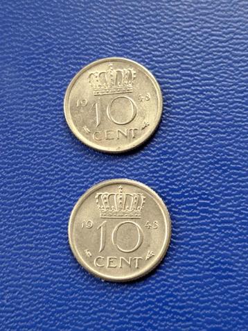 1948 twee dubbeltjes in CuNi portret NL en Curacao beschikbaar voor biedingen