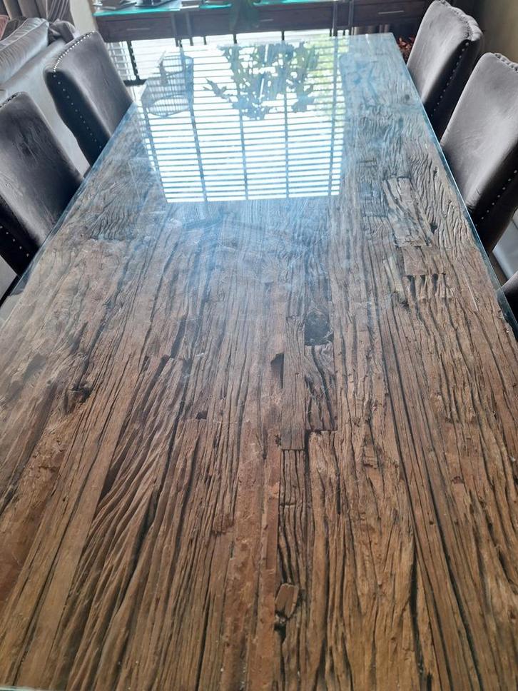 Te koop eettafel met glasplaat, Huis en Inrichting, Tafels | Eettafels, Zo goed als nieuw, 50 tot 100 cm, 200 cm of meer, Vijf personen of meer