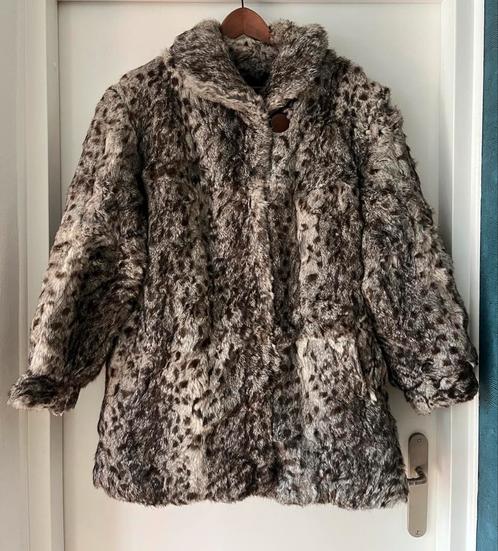 Prachtige warme grijze konijnen bontjas met zwarte stippen, Kleding | Dames, Jassen | Winter, Gedragen, Maat 46/48 (XL) of groter