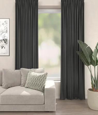 Nieuw in verpakking 2x gordijnen Verduister Fancy Antraciet, Huis en Inrichting, Stoffering | Gordijnen en Lamellen, Nieuw, 200 cm of meer