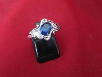Verzilverde vintage ring (Ø 16,8 mm) blauwe saffier # SALE # beschikbaar voor biedingen