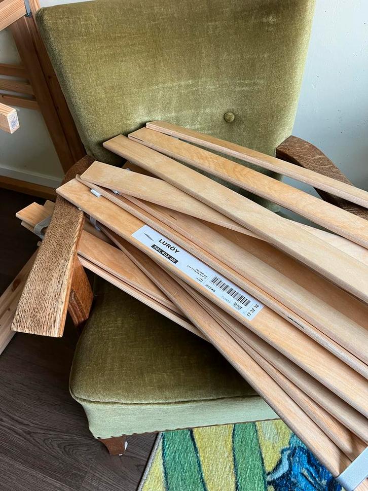 IKEA bedframe 140x200 met lattenbodem, Huis en Inrichting, Slaapkamer | Bedden, Gebruikt, Twijfelaar, 140 cm, 200 cm, Hout, Bruin