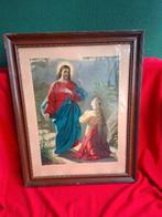 Antieke plaat in antieke lijst, religeuze afbeeldingj met a, Antiek en Kunst, Ophalen