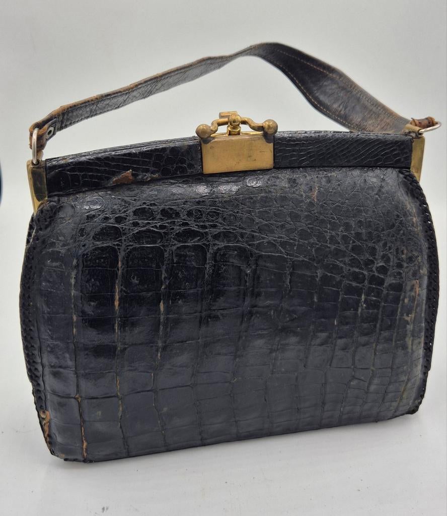 Prachtige Vintage Krokodillenleren Handtas - Jaren '40/'50, Sieraden, Tassen en Uiterlijk, Tassen | Damestassen, Ophalen of Verzenden