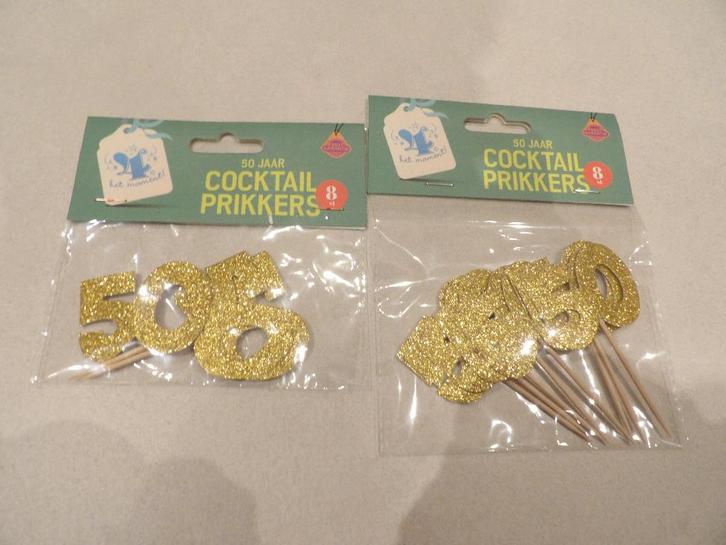 NIEUW 10 glitter gouden coctail prikkers 50 JAAR, Hobby en Vrije tijd, Feestartikelen, Nieuw, Versiering, Verjaardag, Ophalen of Verzenden