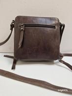 Khaki / bruin leren tas Saccoo., Ophalen of Verzenden, Gebruikt, Bruin, Schoudertasje
