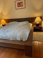 Tweepersoons bed 180x210 van donkerbruin hout + 2 bijpassend, Huis en Inrichting, Slaapkamer | Bedden, Ophalen, Gebruikt, Bruin