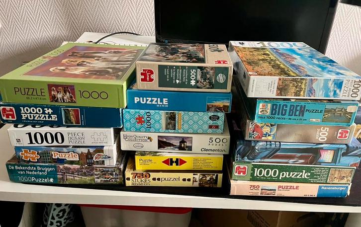 16 complete puzzels, 1000 stukjes, en 500, Hobby en Vrije tijd, Denksport en Puzzels, Gebruikt, Legpuzzel, 500 t/m 1500 stukjes
