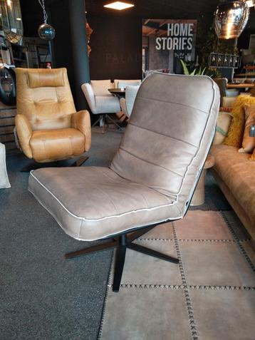 Draai fauteuil "Odin" rundleer taupe/grijs opruiming