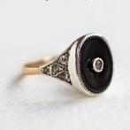Vintage 9ct goud & 925 zilver ring met Onyx & CZ - 16,5, Ophalen of Verzenden, Met edelsteen, Dame, Zilver