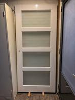 Witte opdekdeur met melkglas rechts draaiend 211,5 x 93 cm, Doe-het-zelf en Verbouw, Deuren en Horren, Ophalen, 80 tot 100 cm