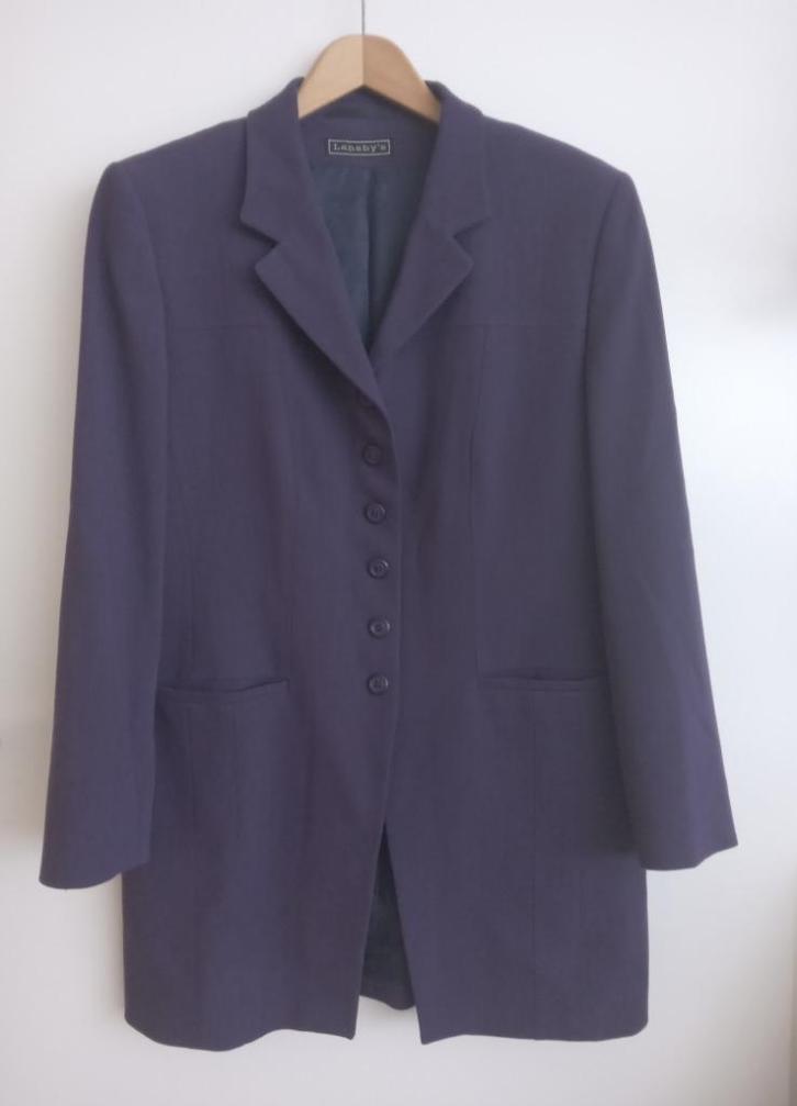 Lanaby's lang donkerpaars colbert, maat 44, Kleding | Dames, Jasjes, Kostuums en Pakken, Zo goed als nieuw, Jasje, Maat 42/44 (L)