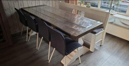 Kloostertafel ( massief eiken) met klepbank en 4 stoelen, Huis en Inrichting, Complete eetkamers, Zo goed als nieuw, Ophalen