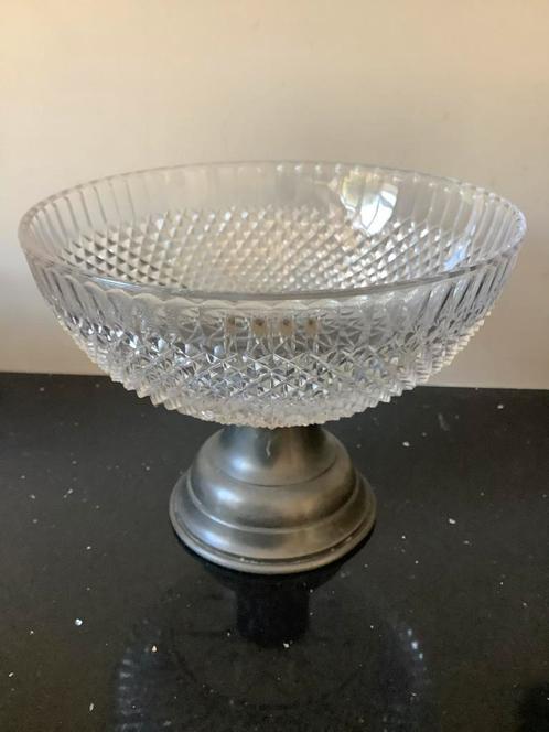 Prachtige kristallen schaal op tinnen voet, Antiek en Kunst, Curiosa en Brocante, Ophalen of Verzenden