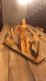 Antiek art deco schouwstuk, vrouw en vogels kunstenaar gelfi, Ophalen of Verzenden, Gebruikt