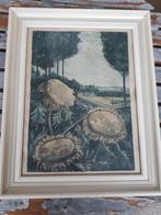 A.G. Dieperink kleuren ets zonnebloemen met landschap, Antiek en Kunst, Ophalen