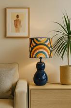 Retro design handgemaakte lampenkap petrol oker, Beige, 25 tot 50 cm, Rond, Nieuw