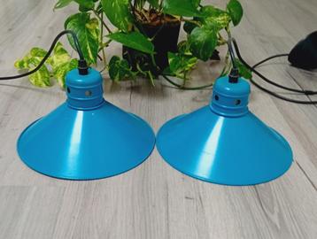  vintage 2 blauwe retro hanglampen beschikbaar voor biedingen