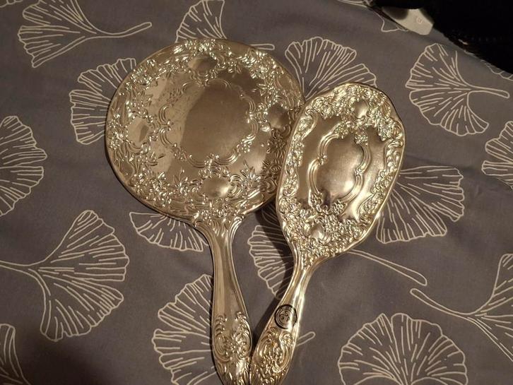 Vintage Zilver Spiegel & Borstel Set, Antiek en Kunst, Antiek | Spiegels, Ophalen