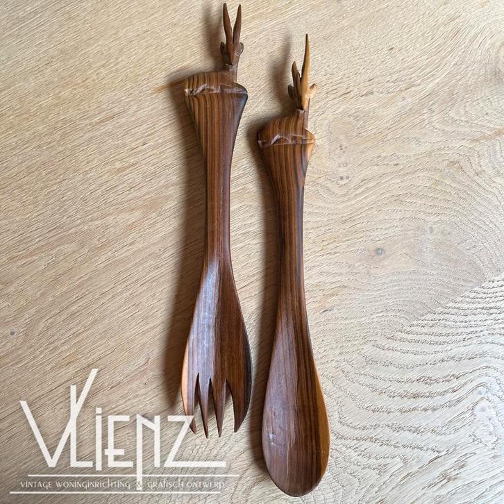 Vintage houten slabestek met hertjes, bok, Verzamelen, Retro, Huis en Inrichting, Ophalen of Verzenden