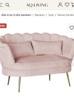 Zitbank roze velvet 140cm Belle, Ophalen of Verzenden, Rechte bank, Minder dan 150 cm, Leer