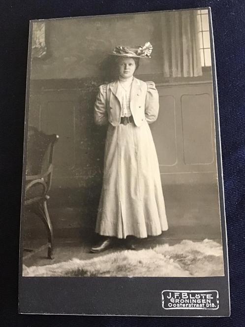 Kabinetfoto, Jongedame, J.F. Blöte, Groningen, + naam, Verzamelen, Foto's en Prenten, Gebruikt, Foto, Voor 1940, Ophalen of Verzenden