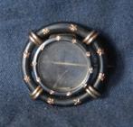 Ronde zilveren broche gezwart cirkels memory functie ca 1880, Ophalen of Verzenden, Zilver, Broche, Verguld