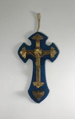 Frans Crucifix wijwatervat blauw fluweel 1920 zeldzaam, Antiek en Kunst, Ophalen of Verzenden