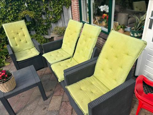 Tuinstoelkussens 4x limoengroen, Tuin en Terras, Tuinmeubel-accessoires, Gebruikt, Ophalen