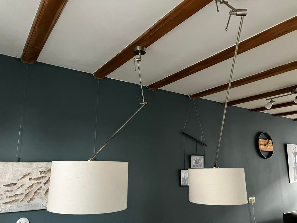 2 Hanglampen staal met kap 35 cm Wit Verstelbaar Qazqa Blitz, Ophalen, Zo goed als nieuw, Stof